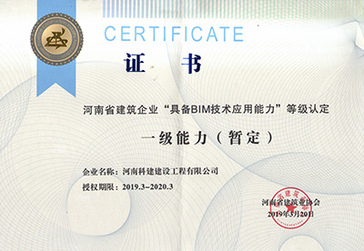 河南省构筑企业“具备BIM技术利用能力”等级认定一级能力